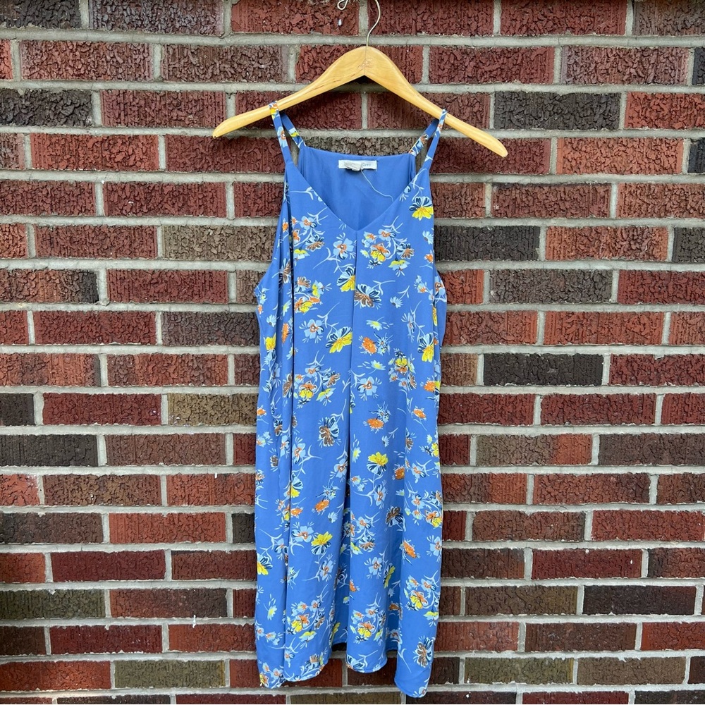 Beacan Cove Light Blue and Multicolored Floral Spaghetti Strap Shift Dress